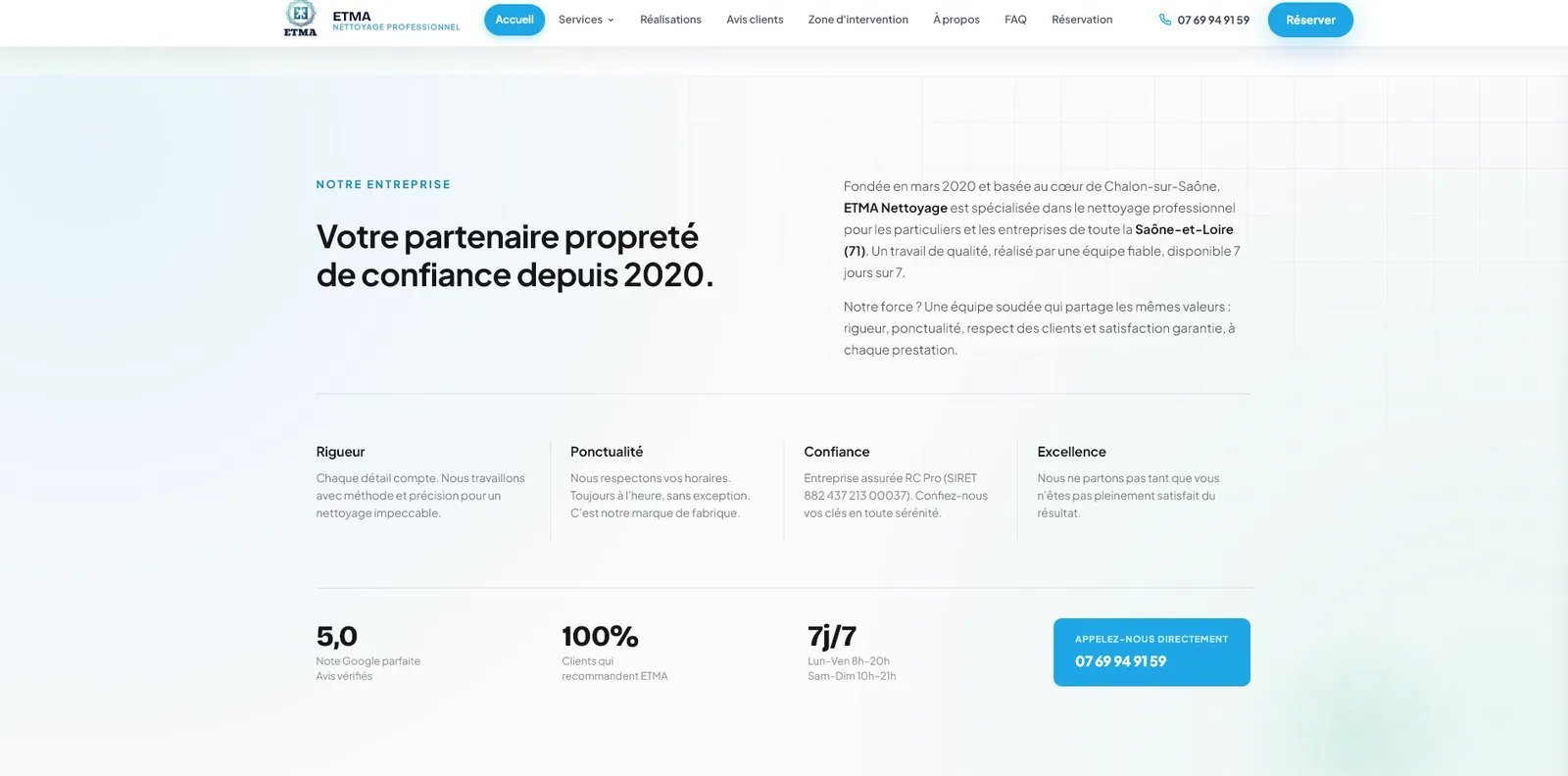 Section présentation de l'entreprise ETMA Nettoyage