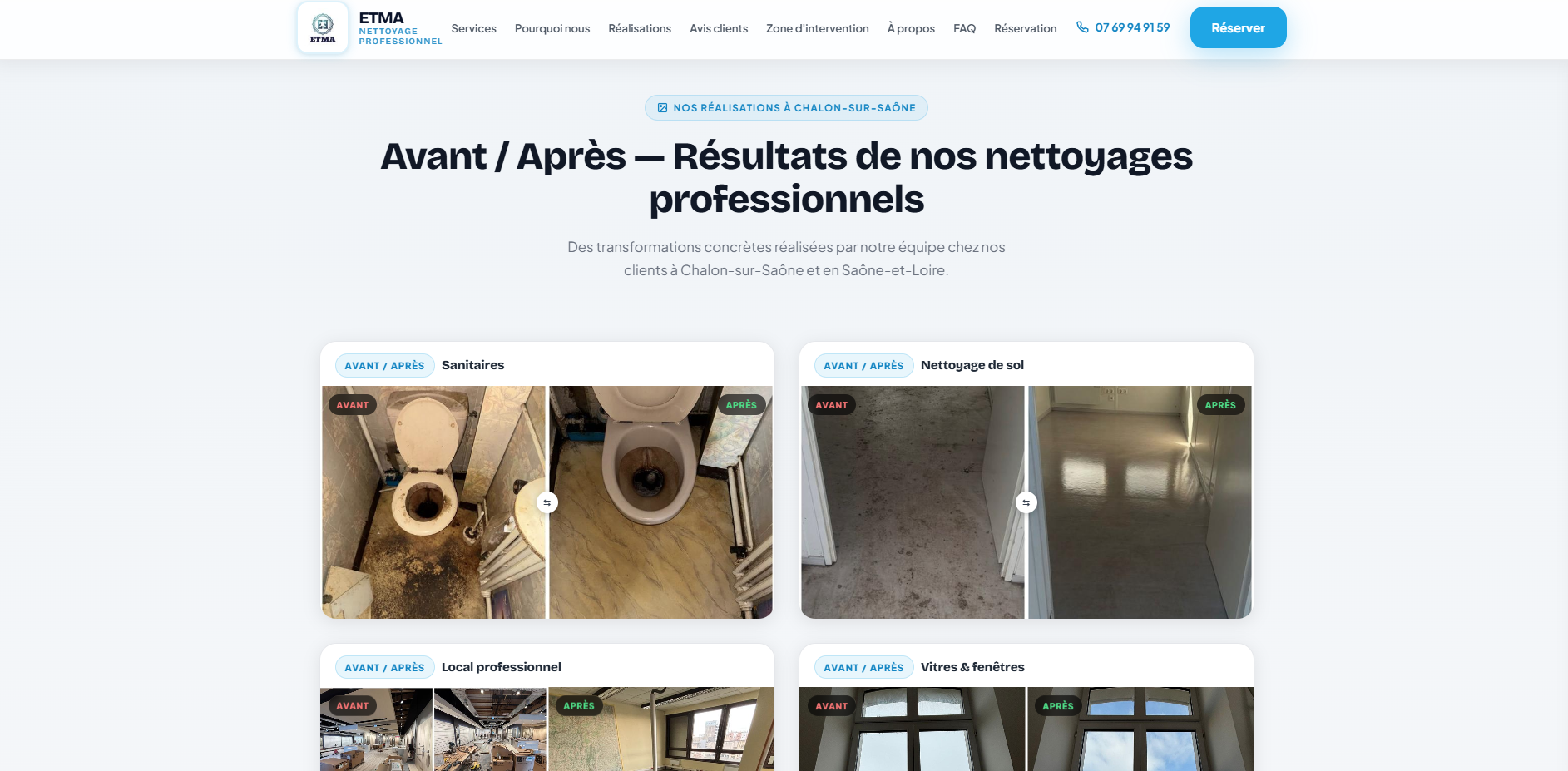 Galerie avant / après des nettoyages réalisés par ETMA