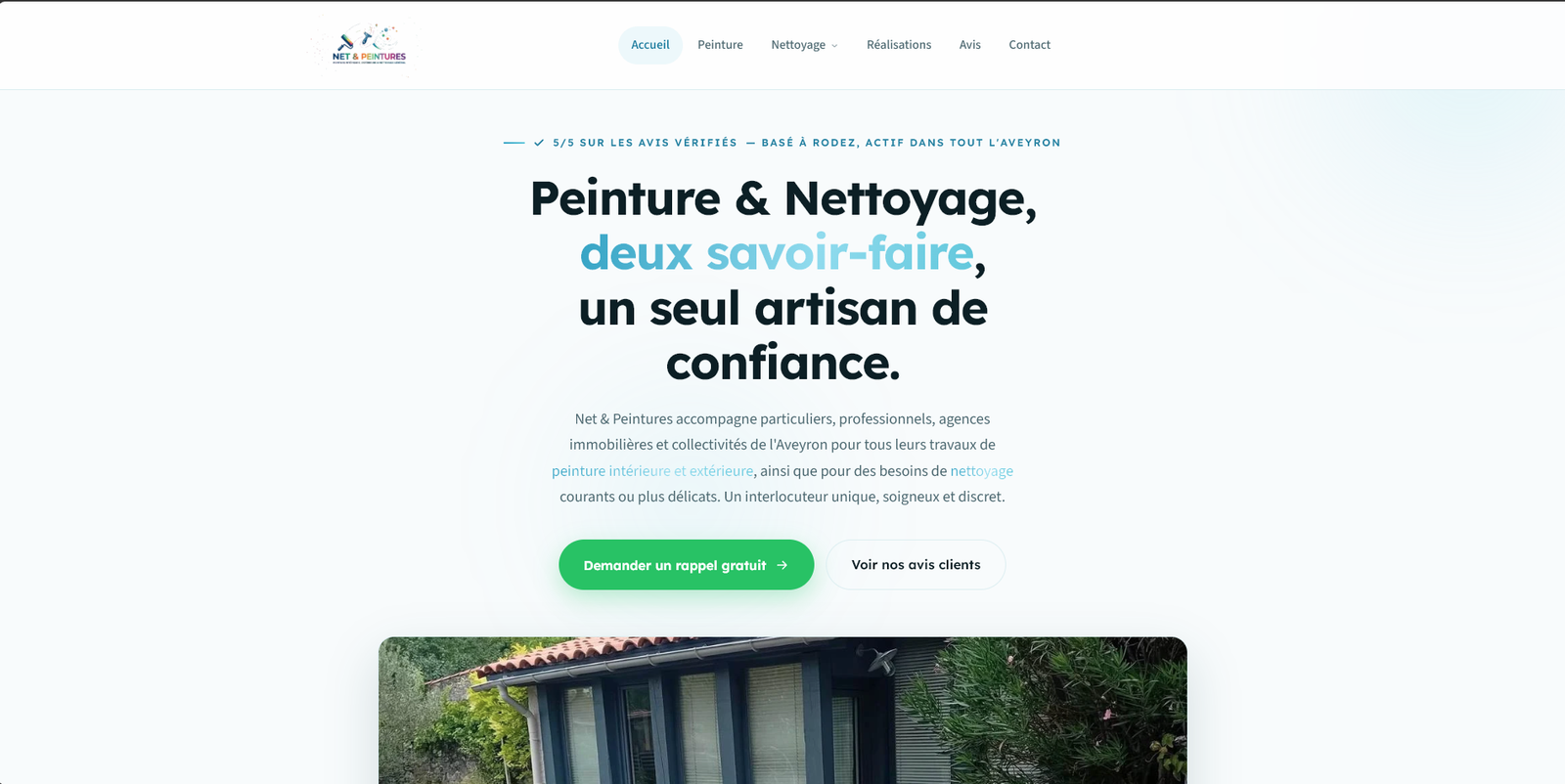 Page d’accueil du site Net & Peintures, peintre et entreprise de nettoyage à Rodez