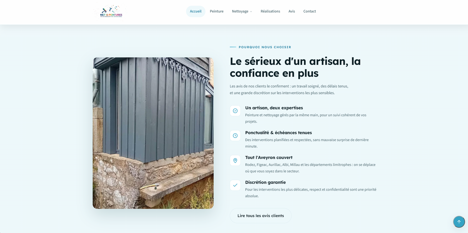 Section pourquoi choisir Net & Peintures, avec note 5 sur 5